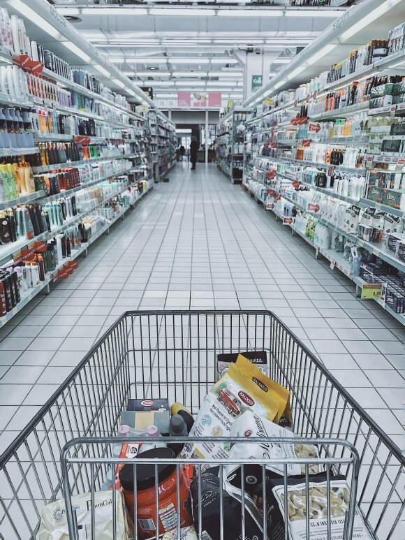 grocery cart with items